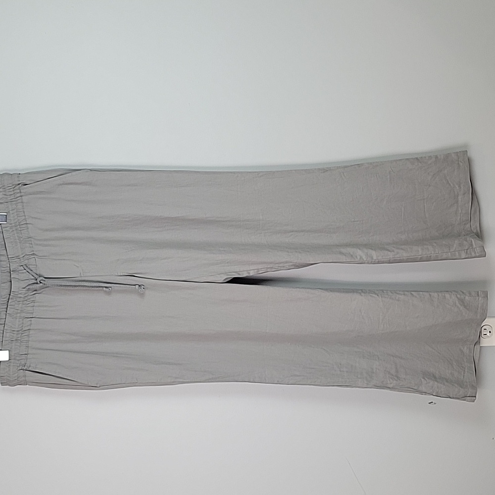 New York & Company gray linen straight leg pants with drawstring size Large - Picture 4 of 5